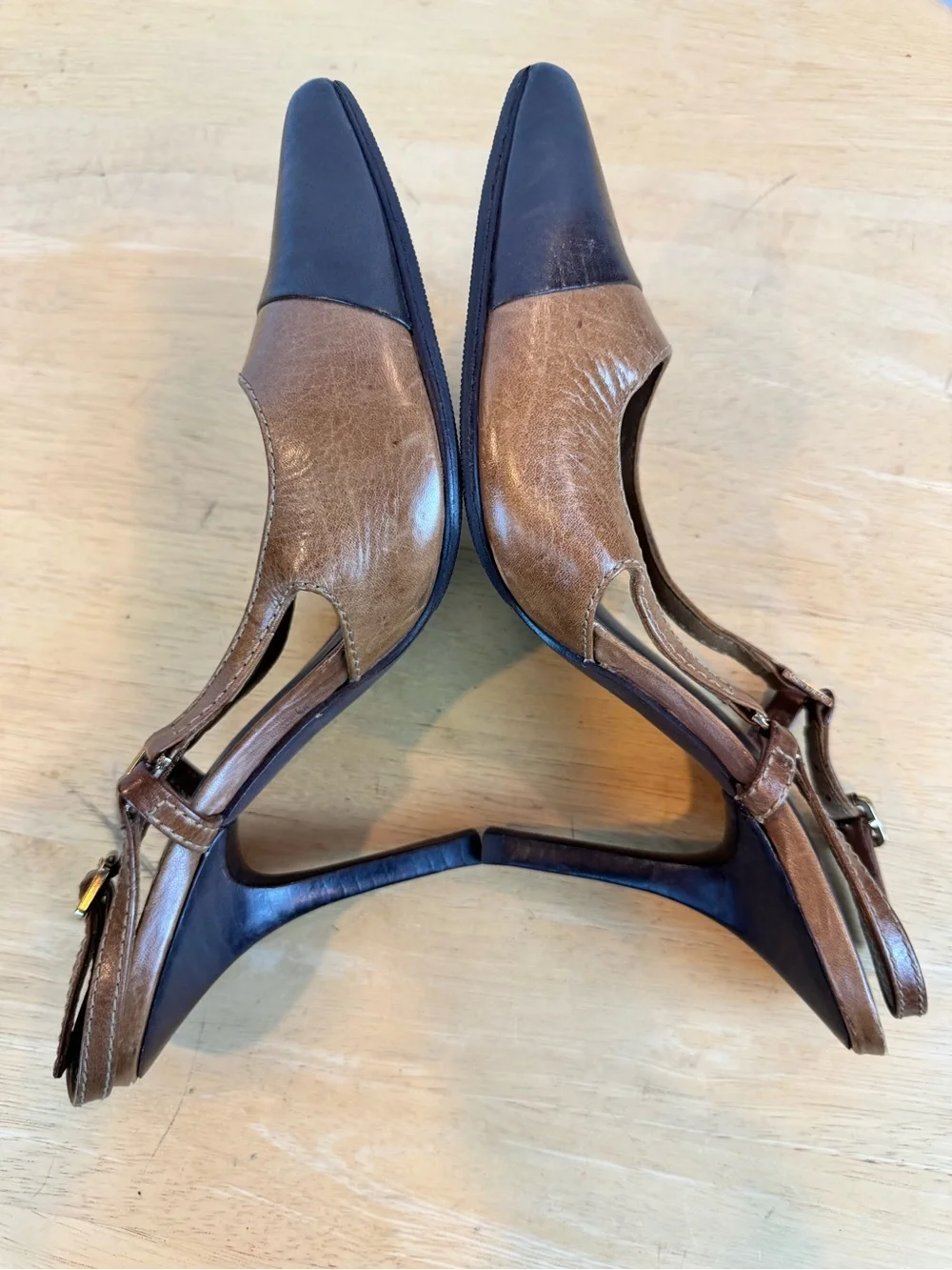 Tory Burch | Brown Two-Tone Slingback Kitten Heel, 7.5